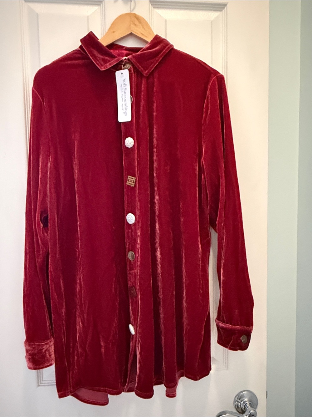 Soft Surroundings Velvet Button-Front Shirt in Burgundy